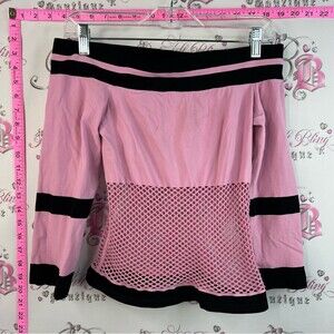 Sirens stretchy y2k sexy fishnet Off-Shoulder Pink Mesh Skirt with Black Trim